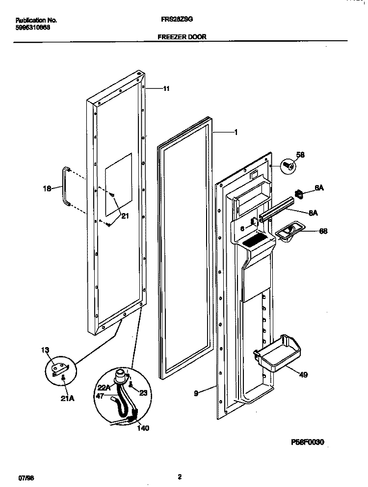 FREEZER DOOR Diagram and Parts List for FRS26ZSGW2  Frigidaire Refrigerator