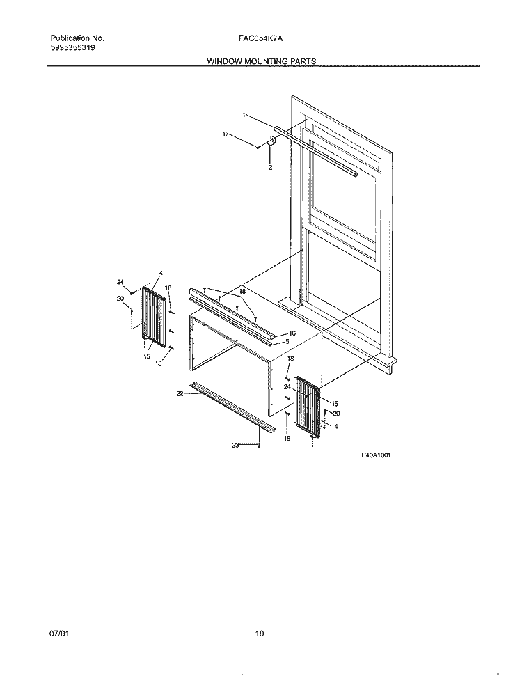 WINDOW MOUNTING Diagram and Parts List for FAC054K7A3  Frigidaire Air Conditioner