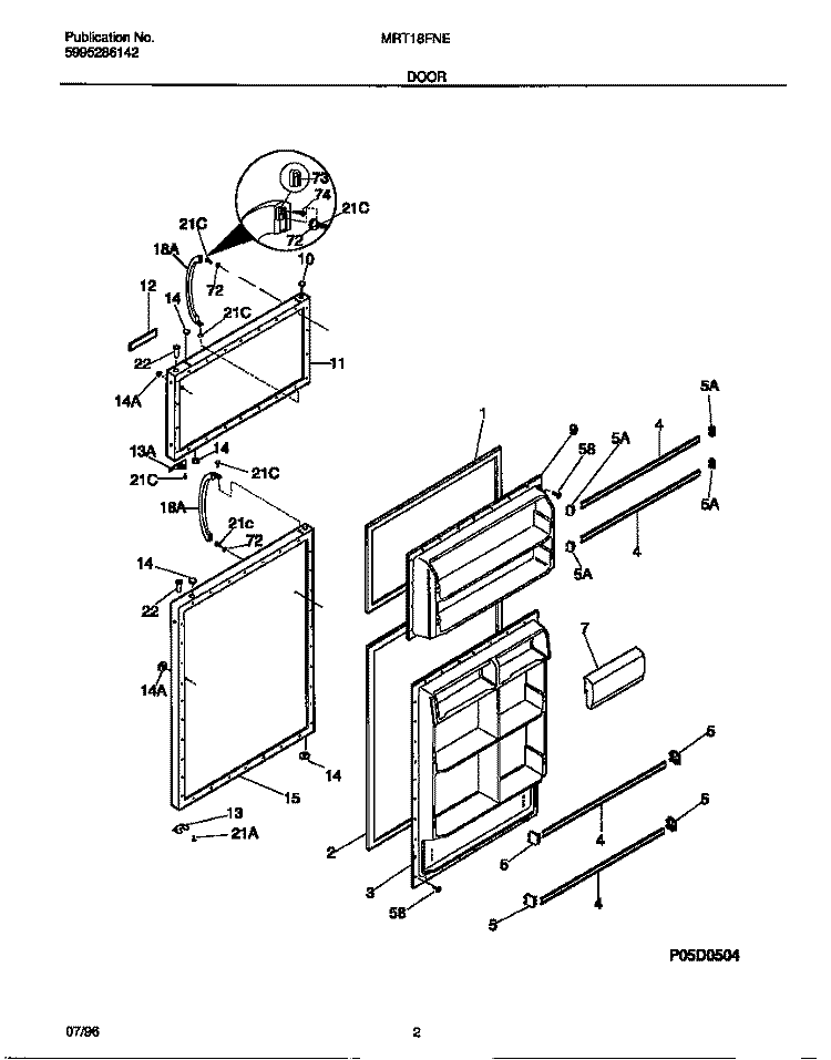 DOOR Diagram and Parts List for MRT18FNED1  Frigidaire Refrigerator