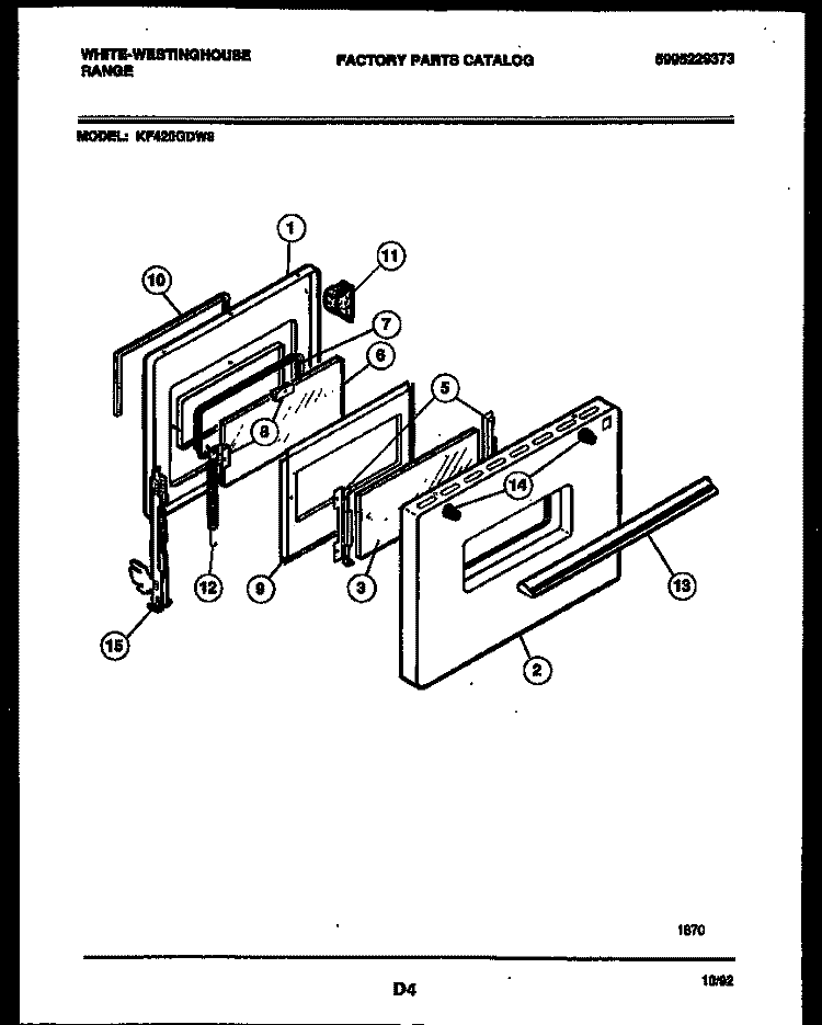 DOOR PARTS Diagram and Parts List for KF420GDD8  Frigidaire Range