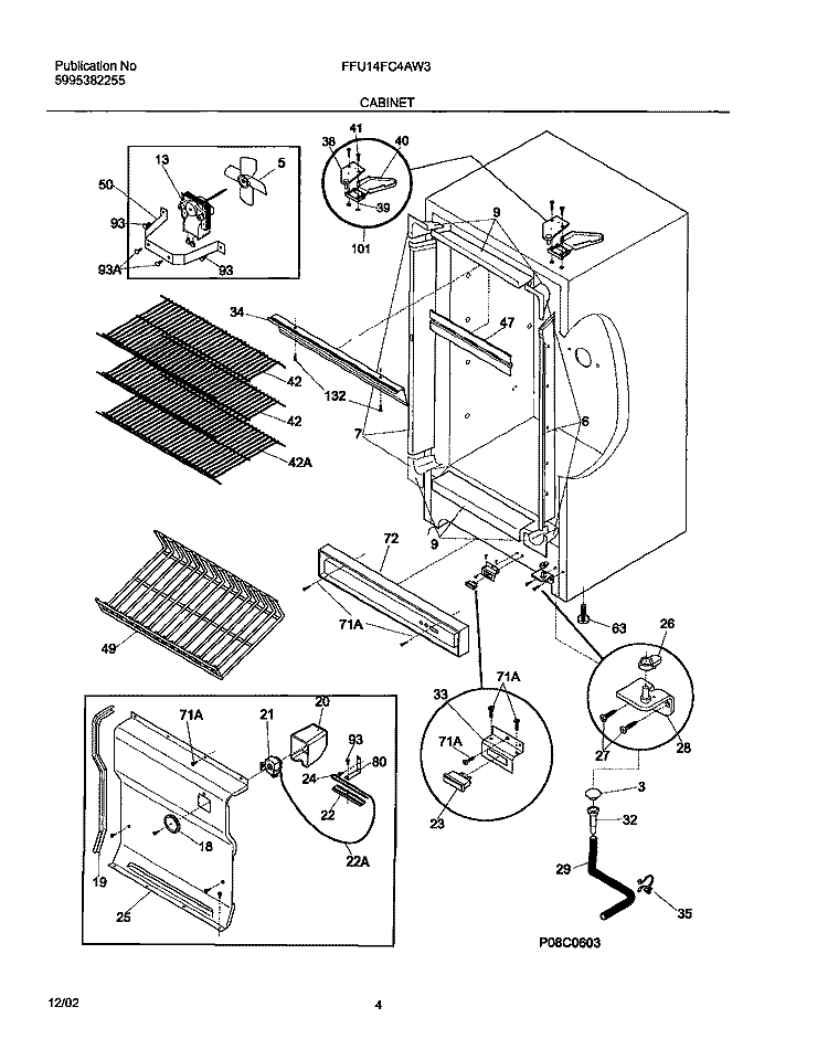 CABINET Diagram and Parts List for FFU14FC4AW3  Frigidaire Freezer