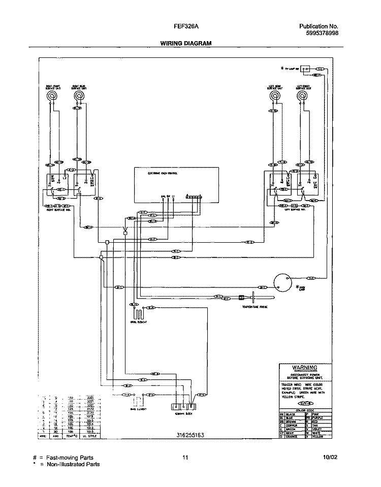 WIRING DIAGRAM Diagram and Parts List for FEF326AQD  Frigidaire Range