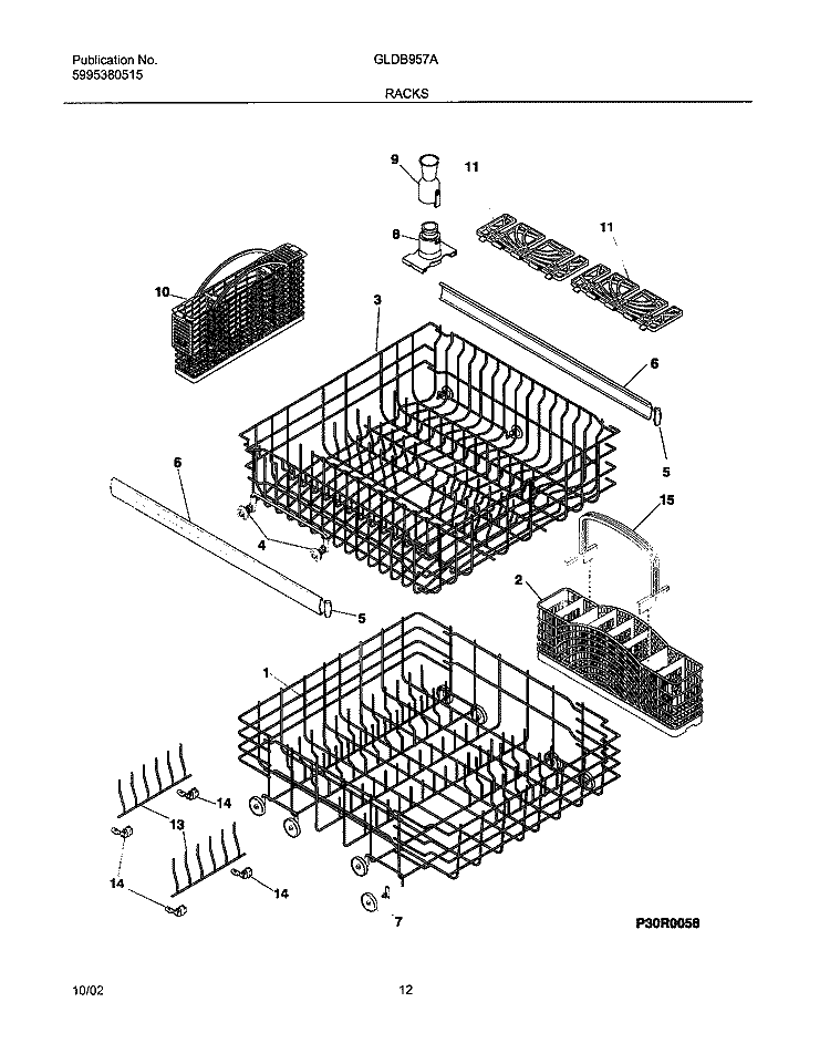 RACKS Diagram and Parts List for GLDB957AS2  Frigidaire Dishwasher