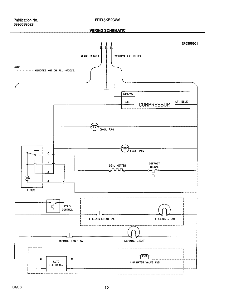 WIRING SCHEMATIC Diagram and Parts List for FRT18KB2CW0  Frigidaire Refrigerator