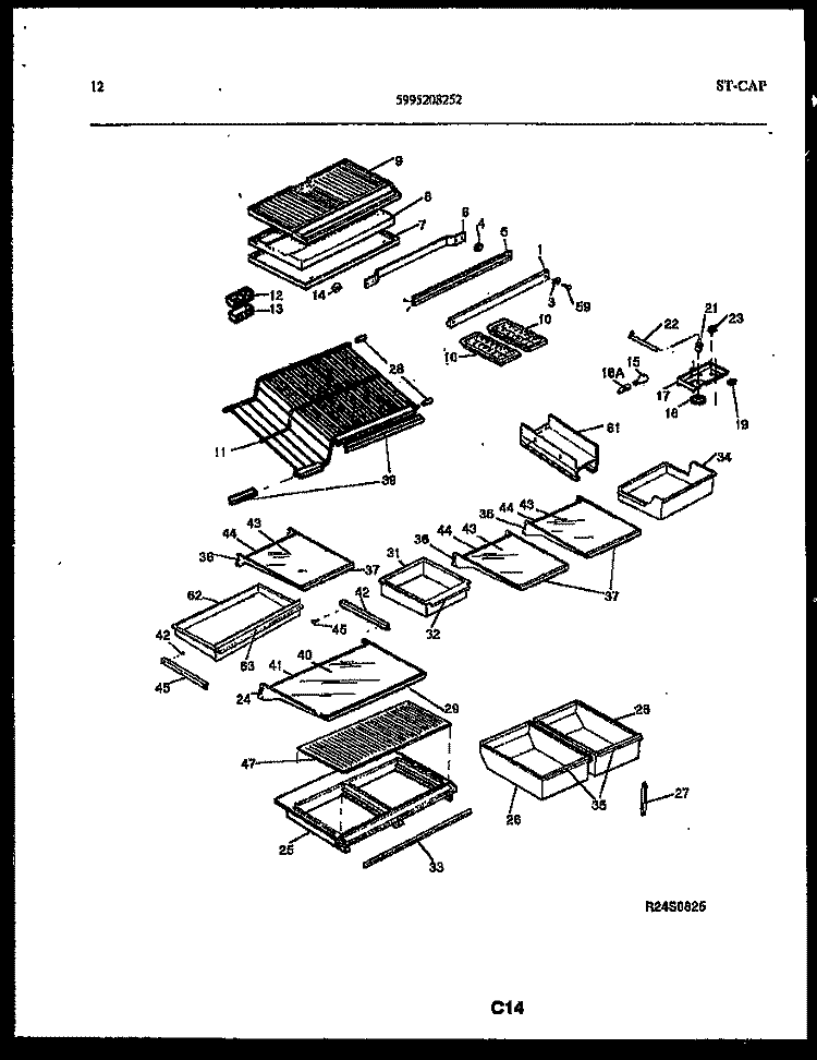 SHELVES AND SUPPORTS Diagram and Parts List for FPCE21TPW0  Frigidaire Refrigerator