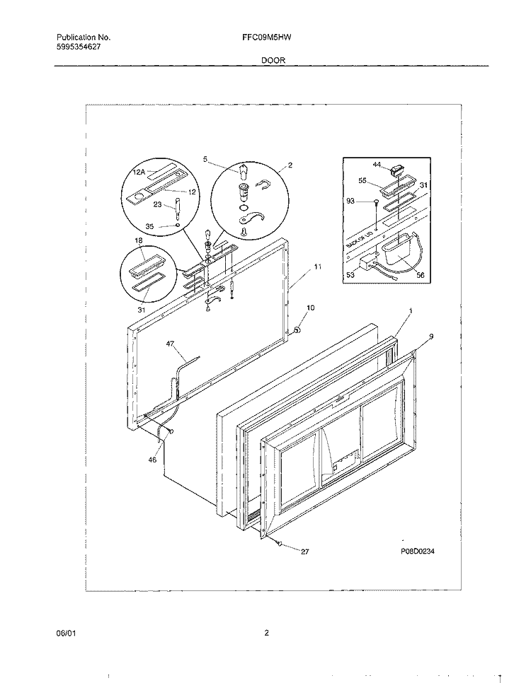 DOOR Diagram and Parts List for FFC09M5HW1  Frigidaire Freezer