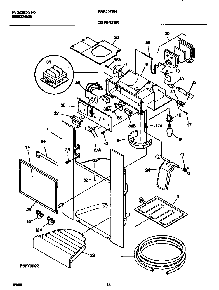 I&W DISPENSER Diagram and Parts List for FRS22ZRHD0  Frigidaire Refrigerator