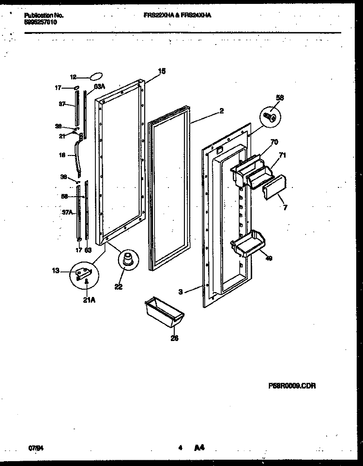 REFRIGERATOR DOOR PARTS Diagram and Parts List for FRS24XHAB1  Frigidaire Refrigerator