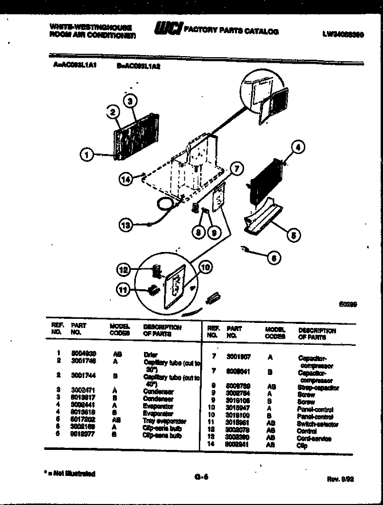 ELECTRICAL PARTS Diagram and Parts List for AC083L1A1  Frigidaire Air Conditioner