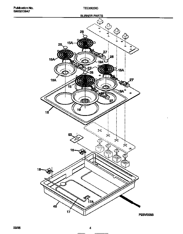 BURNER PARTS Diagram and Parts List for TEC8X2XCDA  Tappan Cooktop