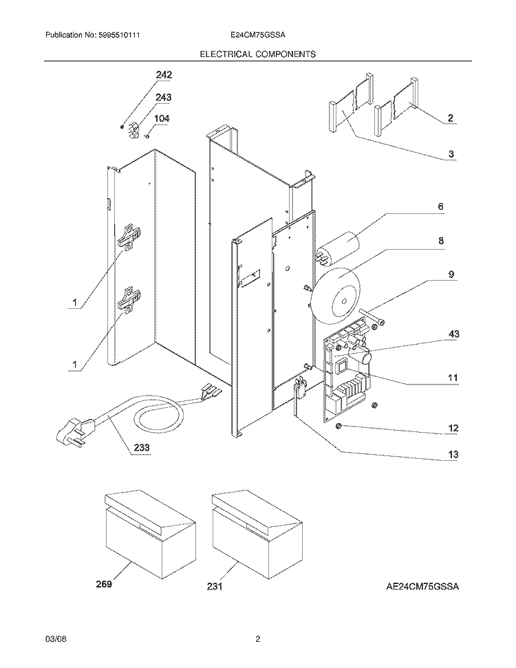 ELECTRICAL COMPONENTS Diagram and Parts List for E24CM75GSSA  Electrolux Coffee Maker