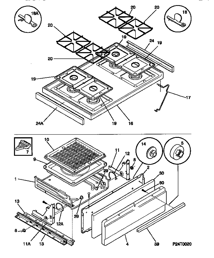 TOP / DRAWER Diagram and Parts List for 30-2242-00-04  Tappan Range