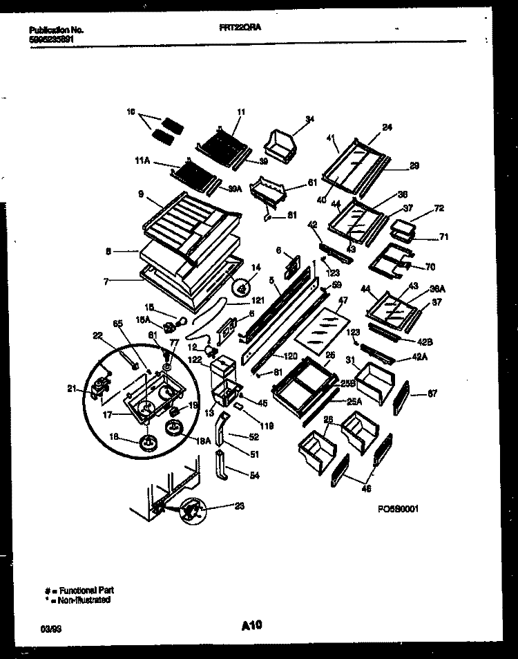 SHELVES AND SUPPORTS Diagram and Parts List for FRT22QRAD0  Frigidaire Refrigerator
