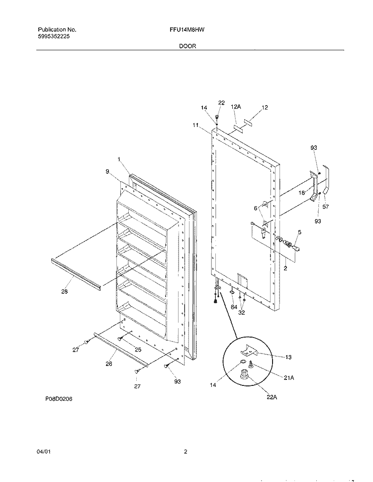 DOOR Diagram and Parts List for FFU14M8HW2  Frigidaire Freezer