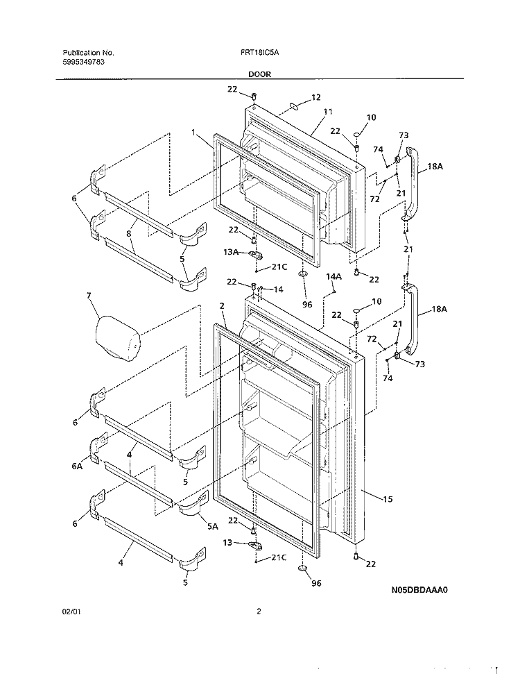 DOOR Diagram and Parts List for FRT18IC5AQ0  Frigidaire Refrigerator