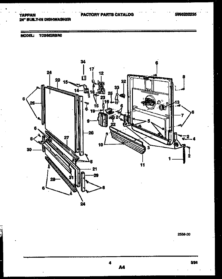 DOOR PARTS Diagram and Parts List for TDB652RBR0  Tappan Dishwasher