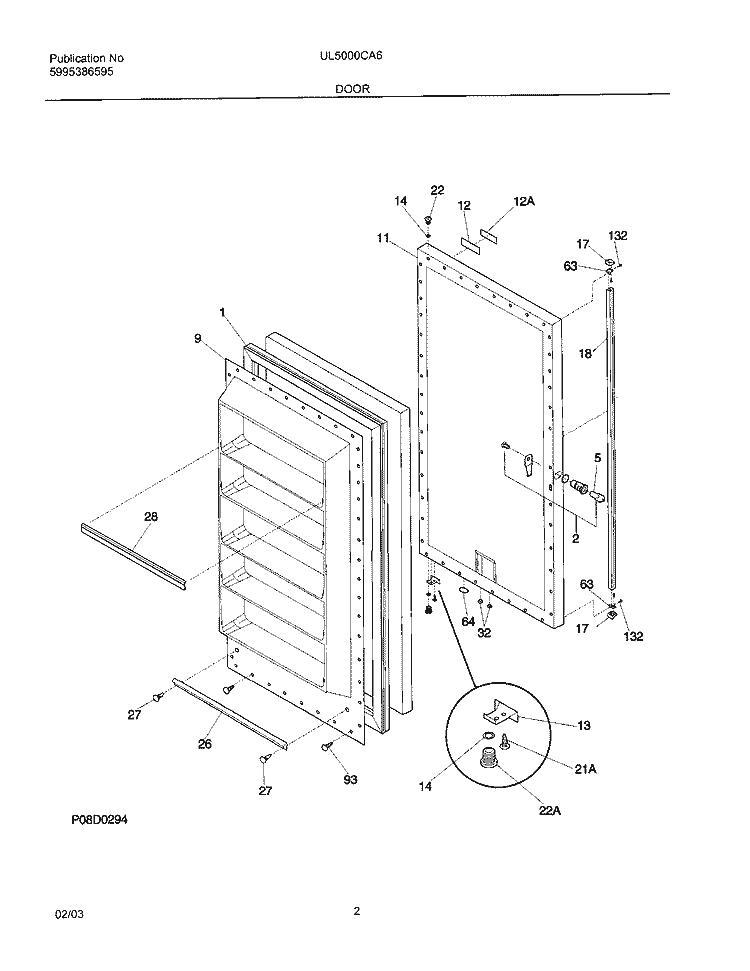 DOOR Diagram and Parts List for UL5000CA6  Frigidaire Freezer