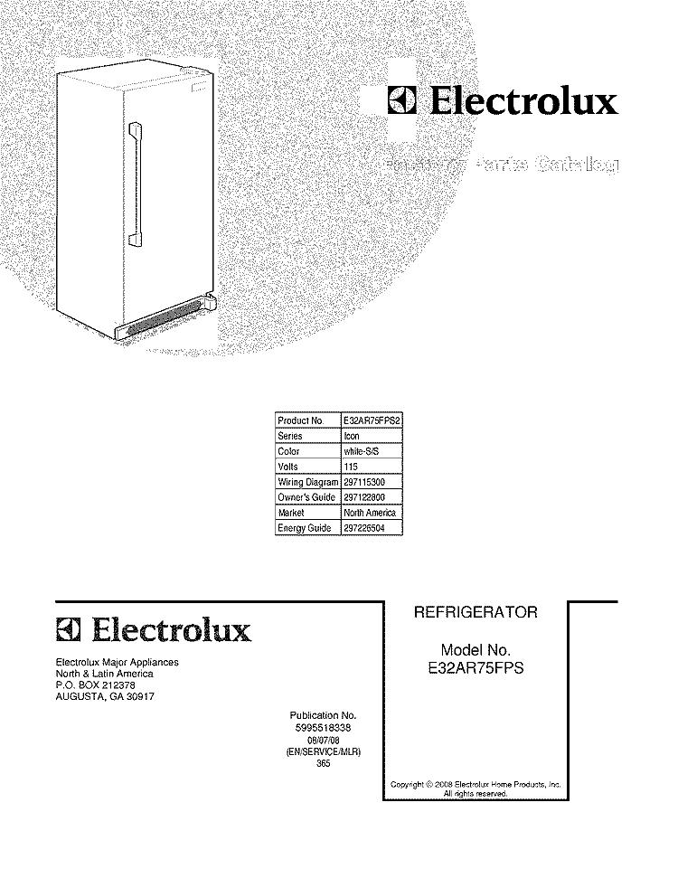 COVER Diagram and Parts List for E32AR75FPS2  Electrolux Refrigerator
