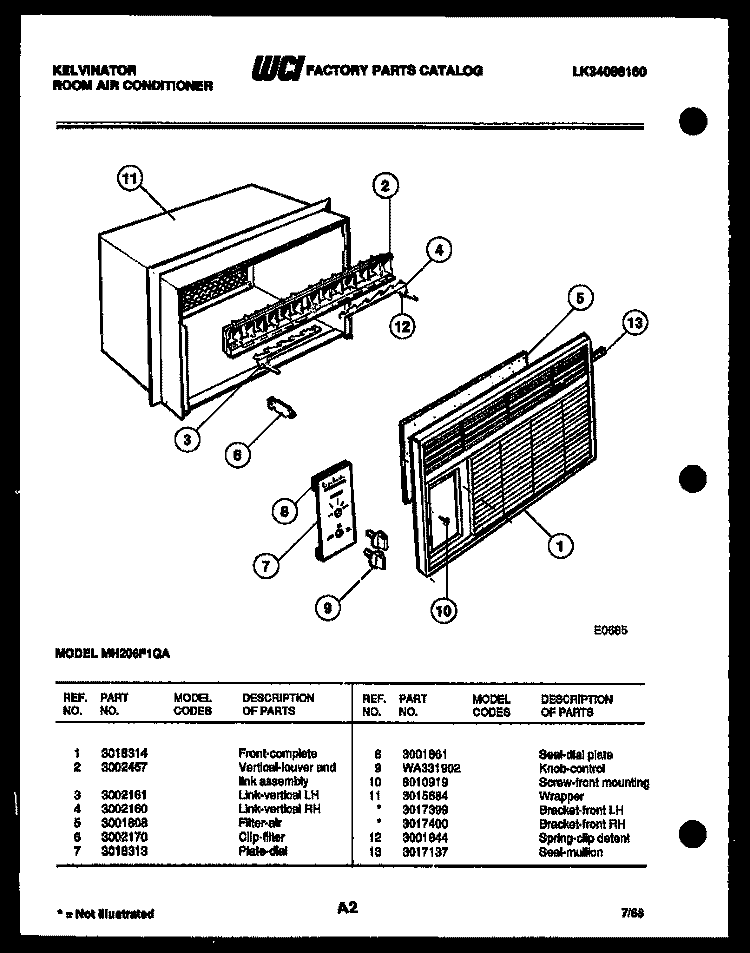 CABINET PARTS Diagram and Parts List for MH206F1QA  Kelvinator Air Conditioner