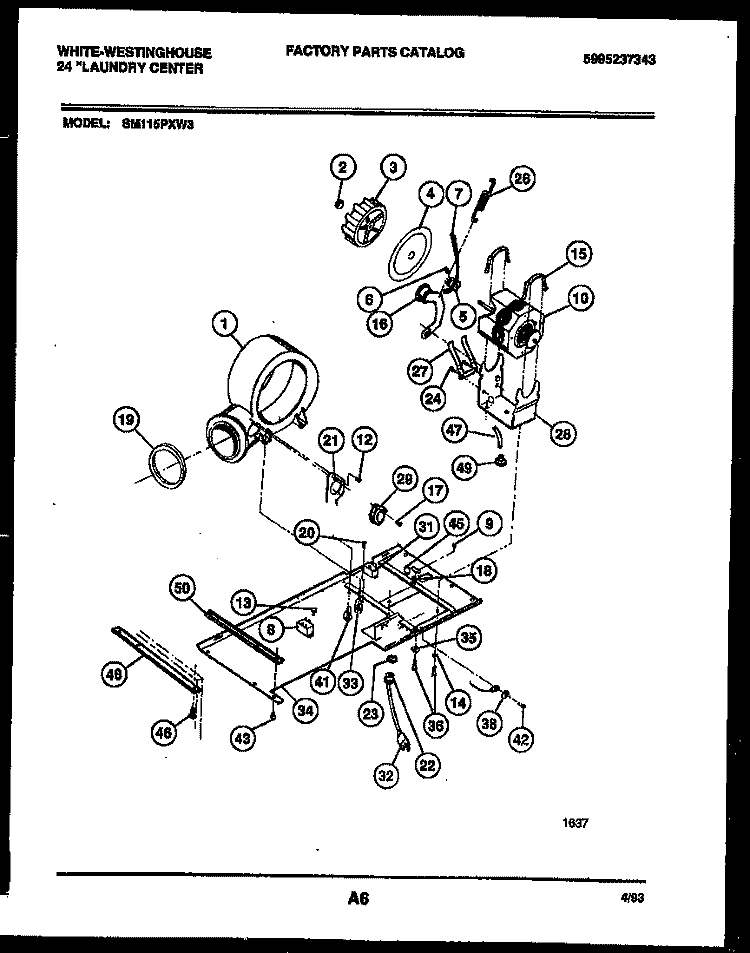 DRYER MOTOR, BLOWER AND BELT Diagram and Parts List for SM115PXD3  Frigidaire Washer