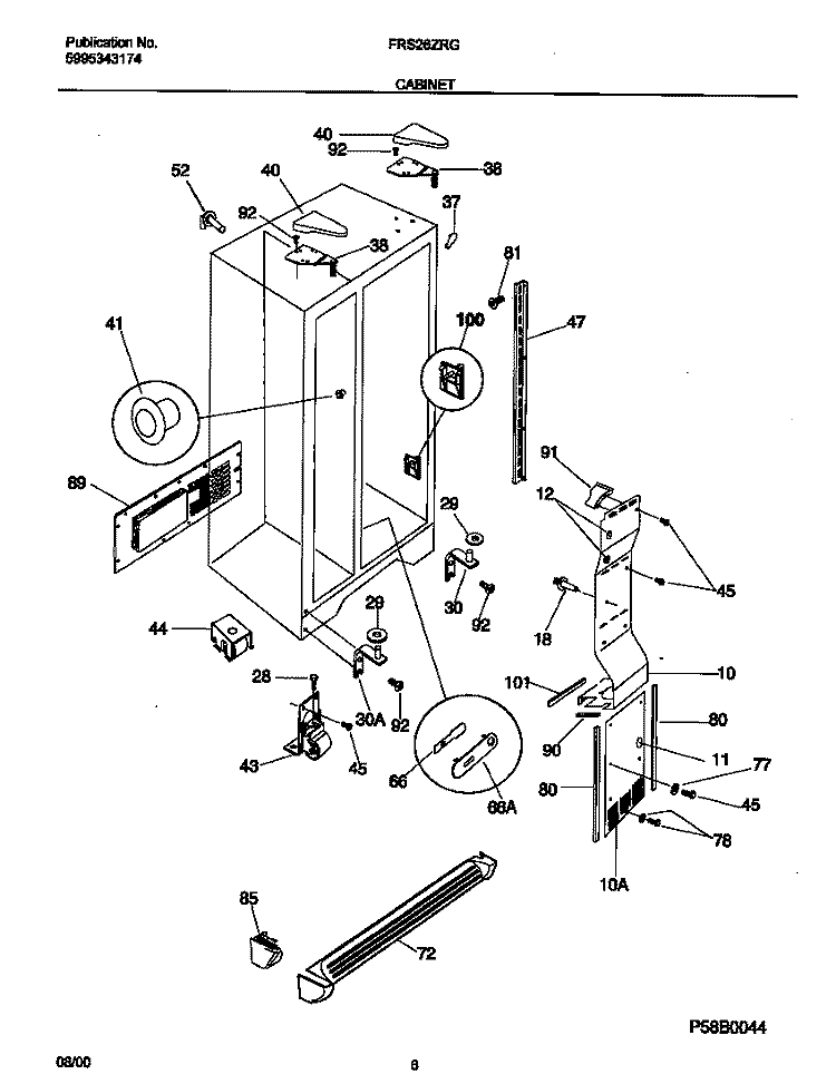 CABINET Diagram and Parts List for FRS26ZRGDB  Frigidaire Refrigerator