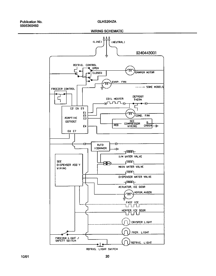 WIRING SCHEMATIC Diagram and Parts List for GLHS264ZAW0  Frigidaire Refrigerator