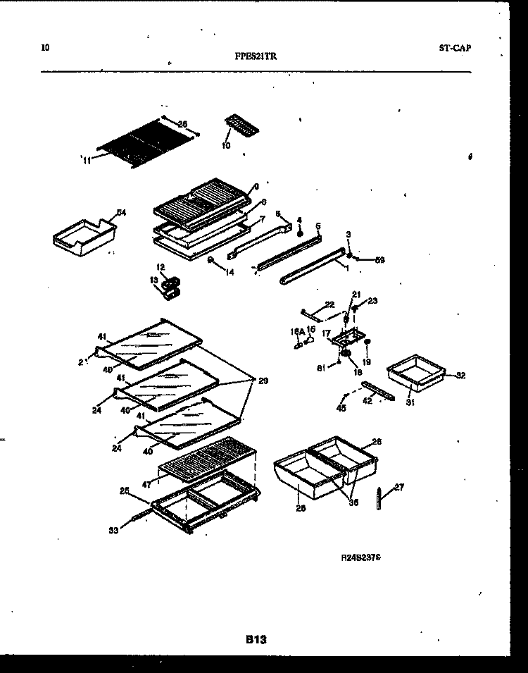 SHELVES AND SUPPORTS Diagram and Parts List for FPES21TRW1  Frigidaire Refrigerator