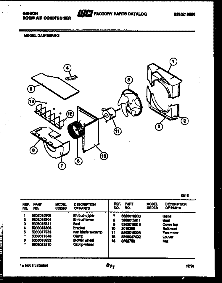 AIR HANDLING PARTS Diagram and Parts List for GAS188P2K1  Gibson Air Conditioner