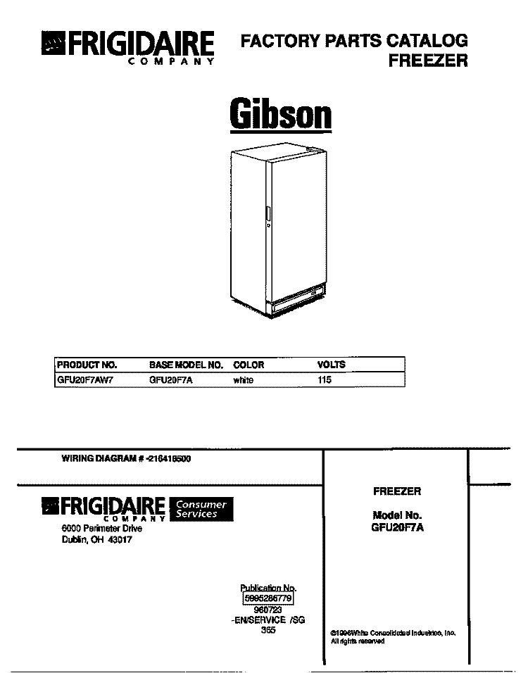 COVER Diagram and Parts List for GFU20F7AW7  Gibson Freezer