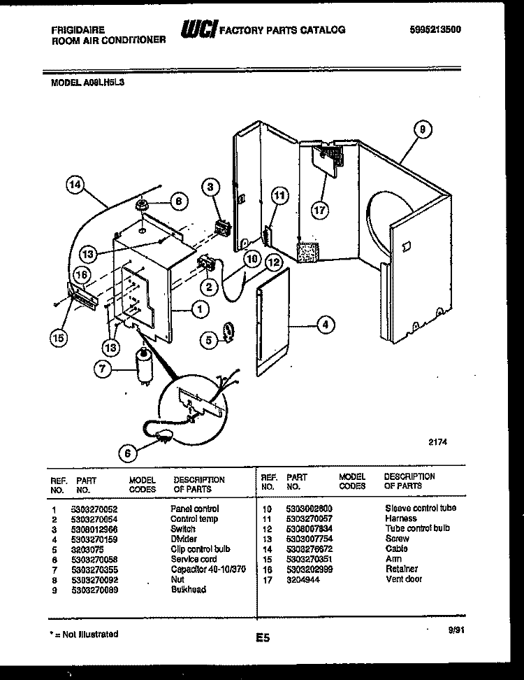 ELECTRICAL PARTS Diagram and Parts List for A08LH5L3  Frigidaire Air Conditioner