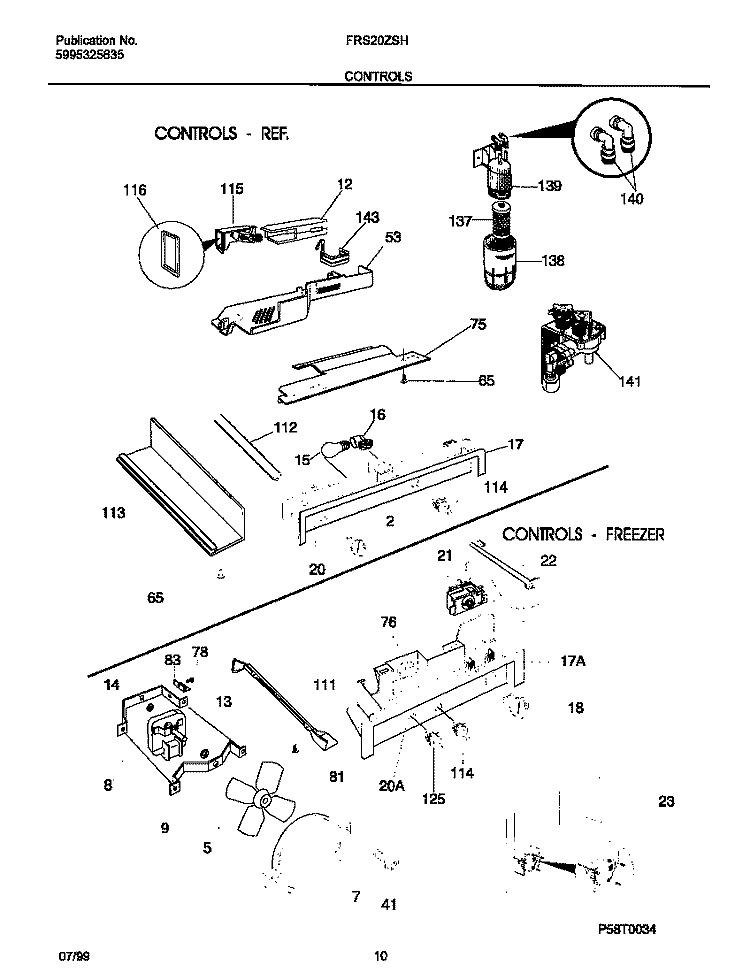 CONTROLS Diagram and Parts List for FRS20ZSHB1  Frigidaire Refrigerator