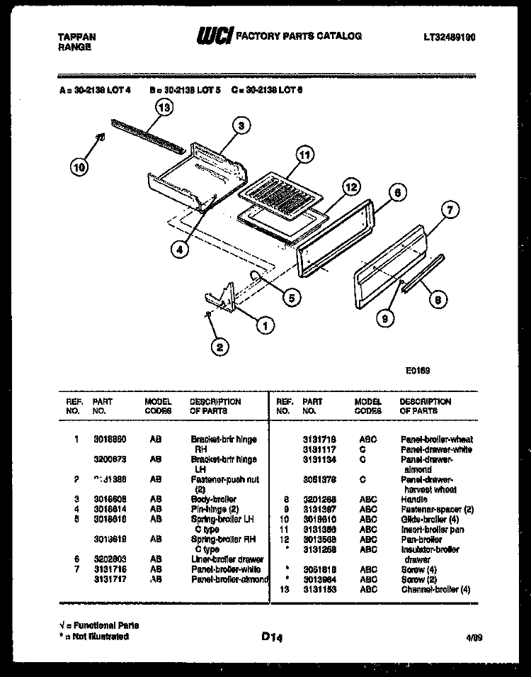 BROILER DRAWER PARTS Diagram and Parts List for 30-2138-00-04  Tappan Range