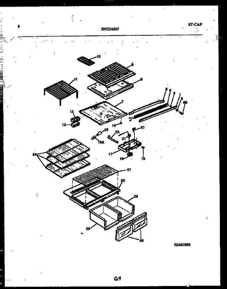 SHELVES AND SUPPORTS Diagram and Parts List for RT173MLW1  Frigidaire Refrigerator