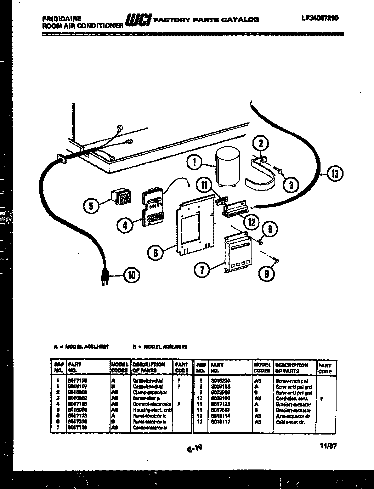 ELECTRICAL PARTS Diagram and Parts List for A08LH5E1  Frigidaire Air Conditioner