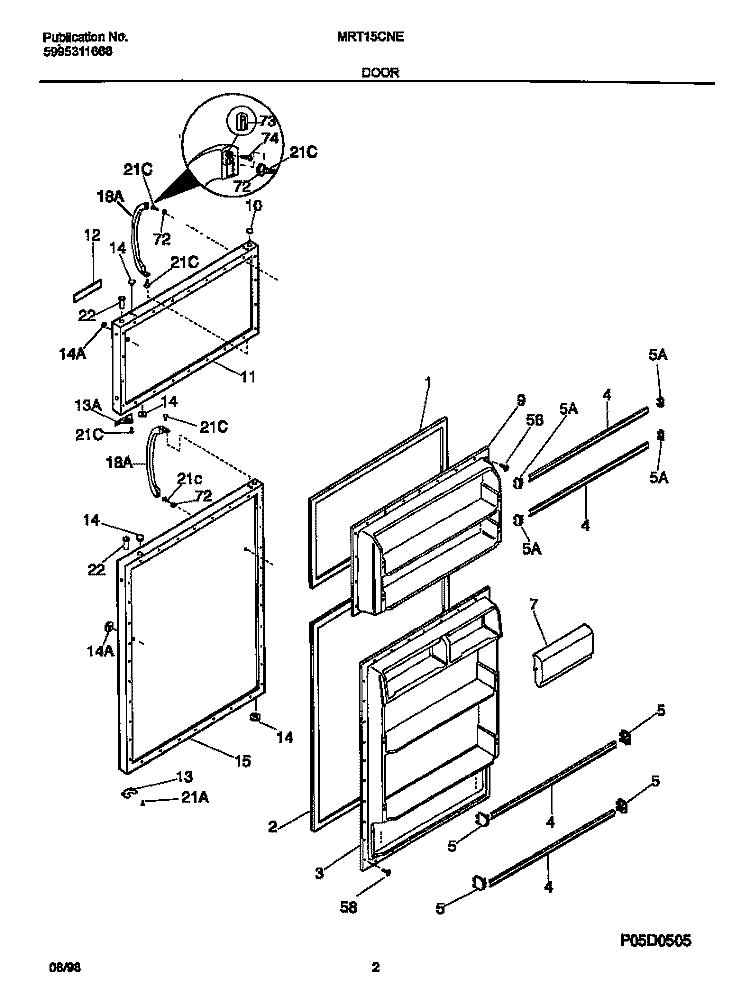 DOOR Diagram and Parts List for MRT15CNEZA  Frigidaire Refrigerator