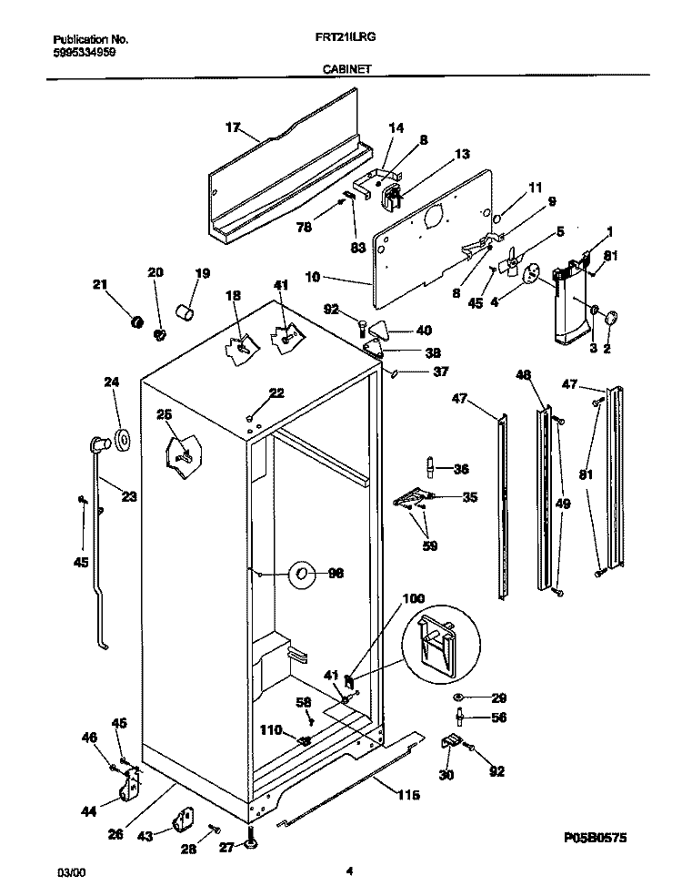 CABINET Diagram and Parts List for FRT21ILRGW3  Frigidaire Refrigerator