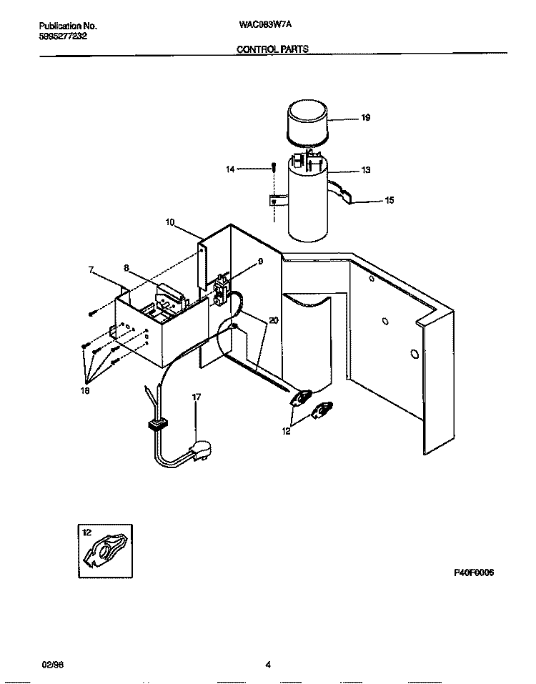 CONTROL PARTS Diagram and Parts List for WAC083W7A5A  Frigidaire Air Conditioner