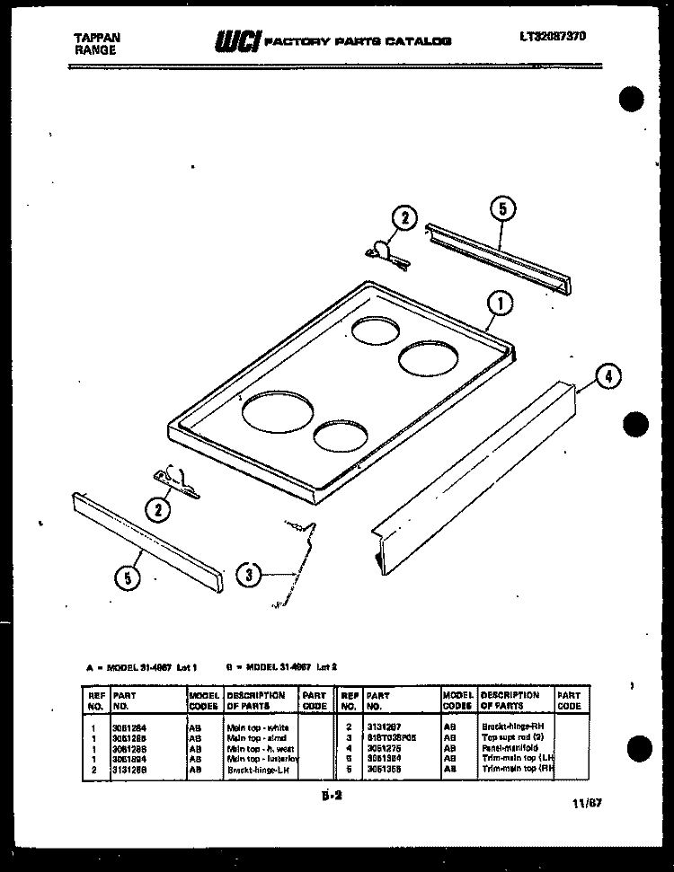 COOKTOP PARTS Diagram and Parts List for 31-4967-23-01  Tappan Range