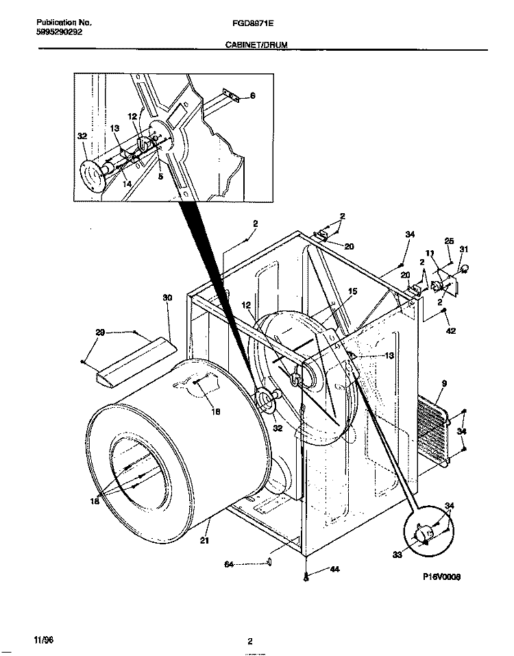 CABINET / DRUM Diagram and Parts List for FDG8971EW0  Frigidaire Dryer