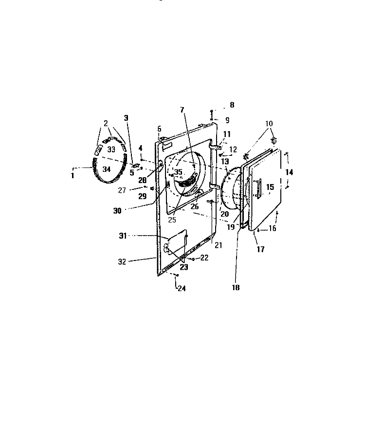 FRONT PANEL, DOOR Diagram and Parts List for DG650EXH5  Frigidaire Dryer