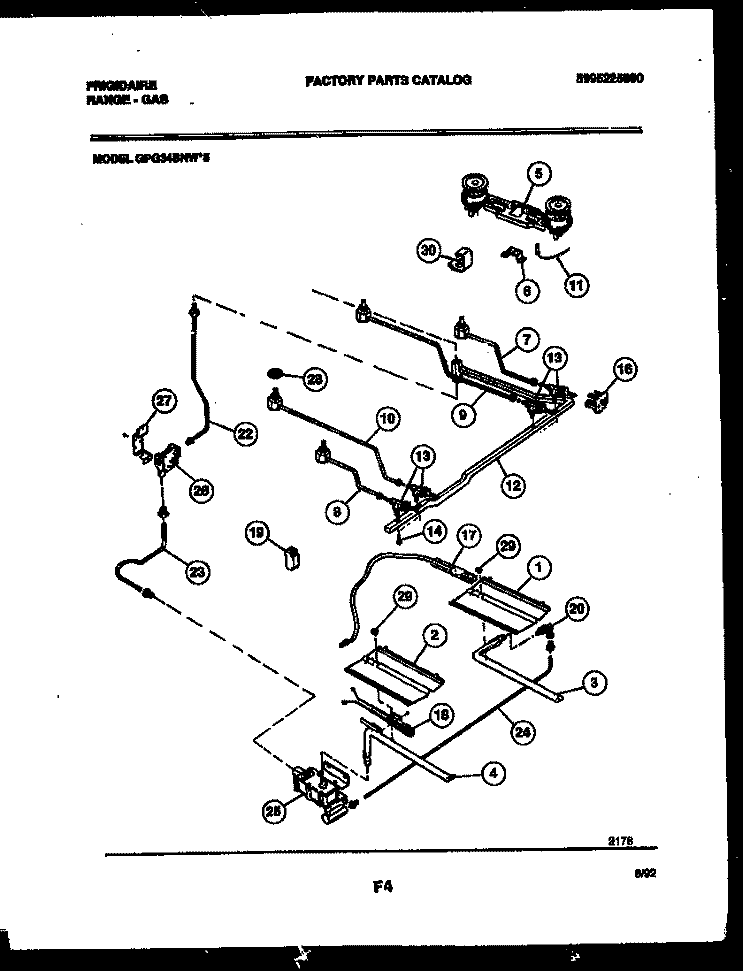 BURNER, MANIFOLD AND GAS CONTROL Diagram and Parts List for GPG34BNL5  Frigidaire Range