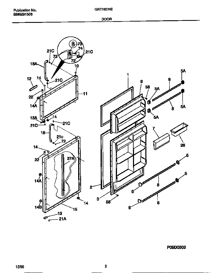 DOOR Diagram and Parts List for GRT18DNED1  Gibson Refrigerator