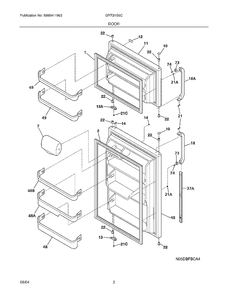 DOOR Diagram and Parts List for GRT21S6CW3  Gibson Refrigerator