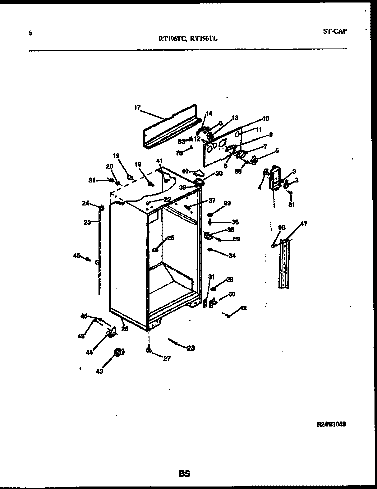 CABINET PARTS Diagram and Parts List for RT196TLD0  Frigidaire Refrigerator