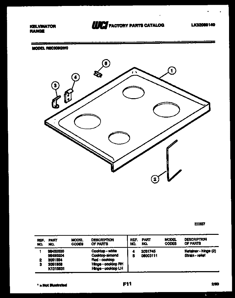 COOKTOP PARTS Diagram and Parts List for REC306GW0  Kelvinator Range