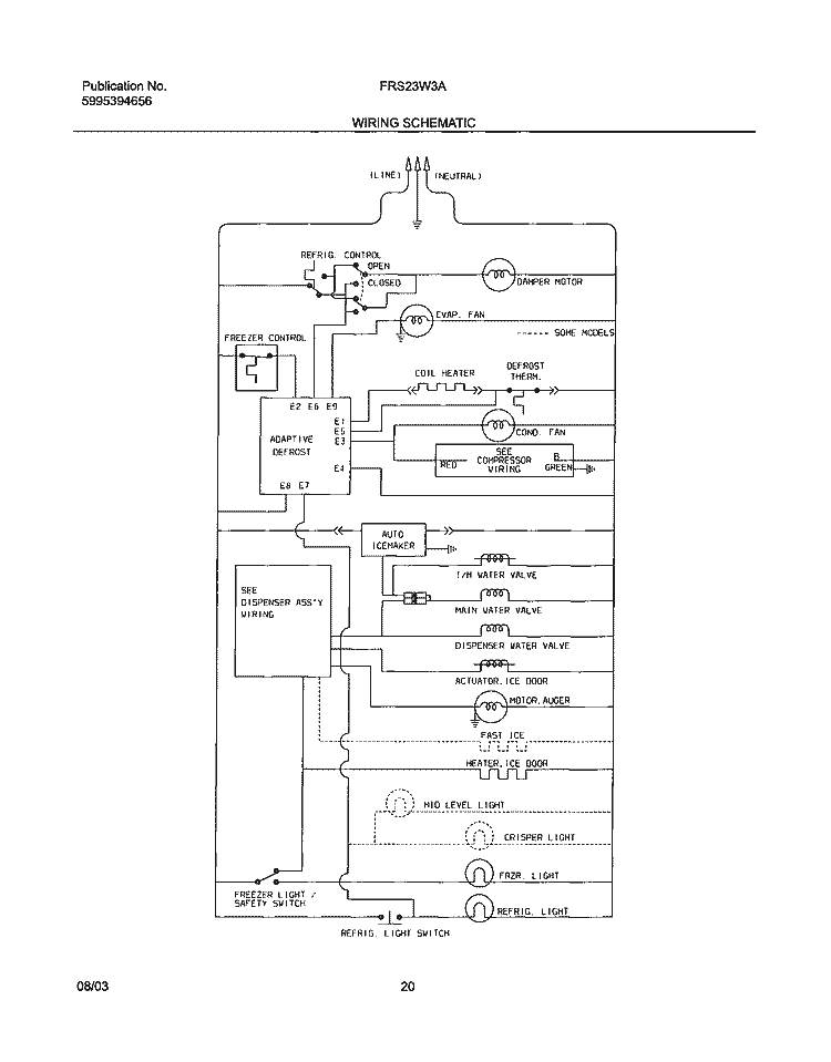 WIRING SCHEMATIC Diagram and Parts List for FRS23W3AW9  Frigidaire Refrigerator