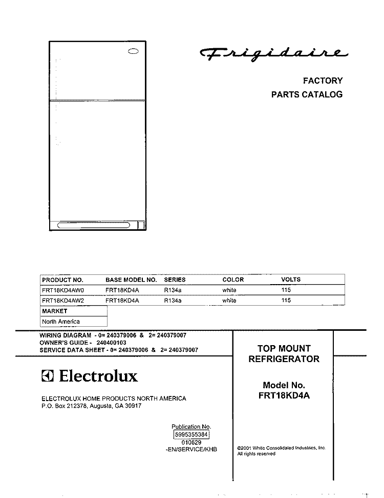 COVER Diagram and Parts List for FRT18KD4AW0  Frigidaire Refrigerator