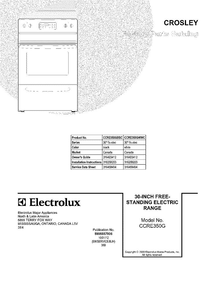 COVER Diagram and Parts List for CCRE350GBBC  Crosley Range