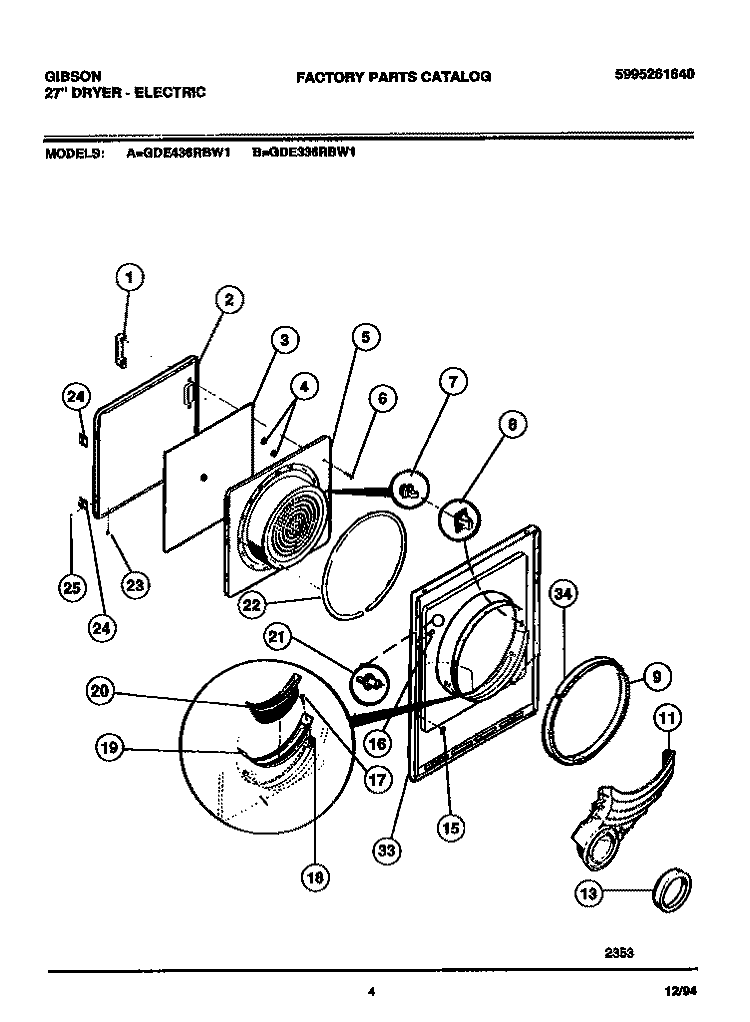 DOOR, FRONT PANEL, LINT FILTER Diagram and Parts List for GDE336RBD1  Gibson Dryer