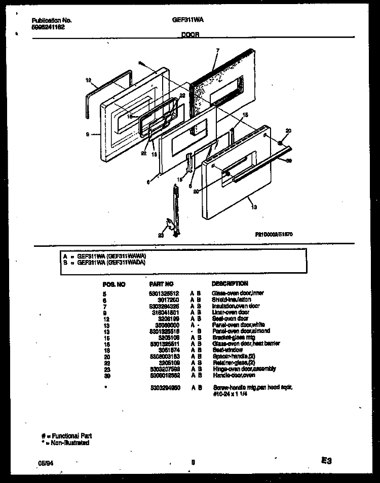 DOOR Diagram and Parts List for GEF311WAWA  Gibson Range